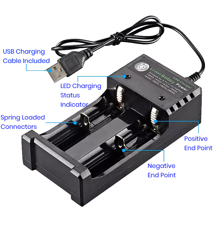 Dual Slot USB 18650 Battery Charger - Two 18650 Batteries Included!