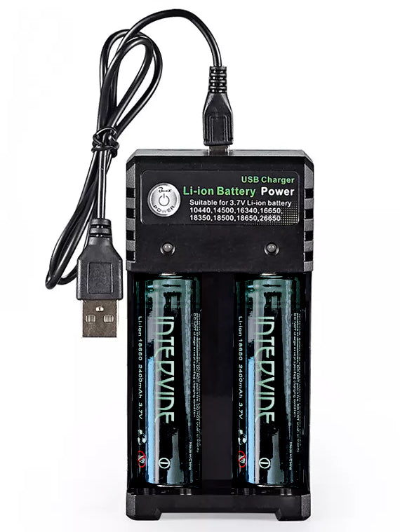 Dual Slot USB 18650 Battery Charger - Two 18650 Batteries Included!