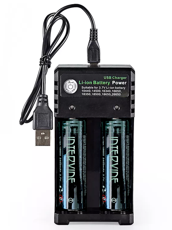 Dual Slot USB 18650 Battery Charger - Two 18650 Batteries Included!