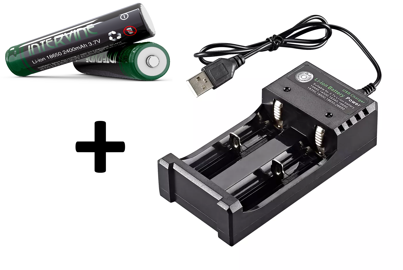 Dual Slot USB 18650 Battery Charger - Two 18650 Batteries Included!