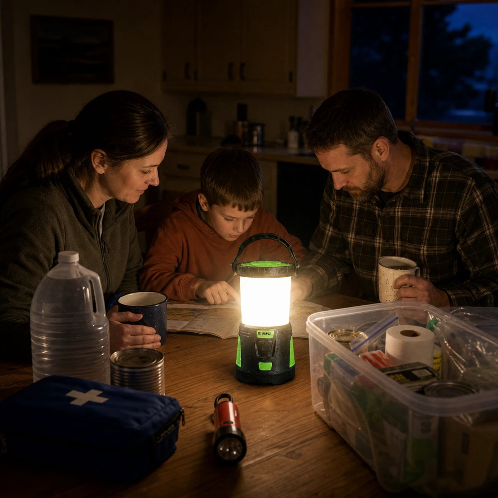 Monster 2000 lighting a room during a power outage.