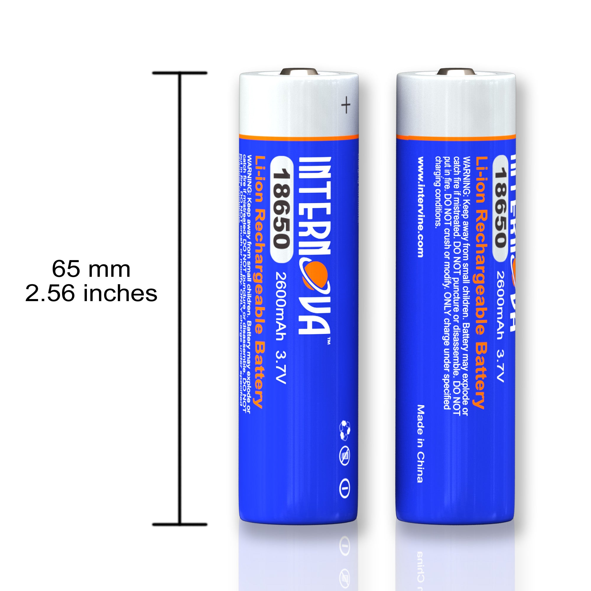 Internova 18650 Batteries 2-Pack, Li-ion Rechargeable, 2600mAh 3.7V Button Top