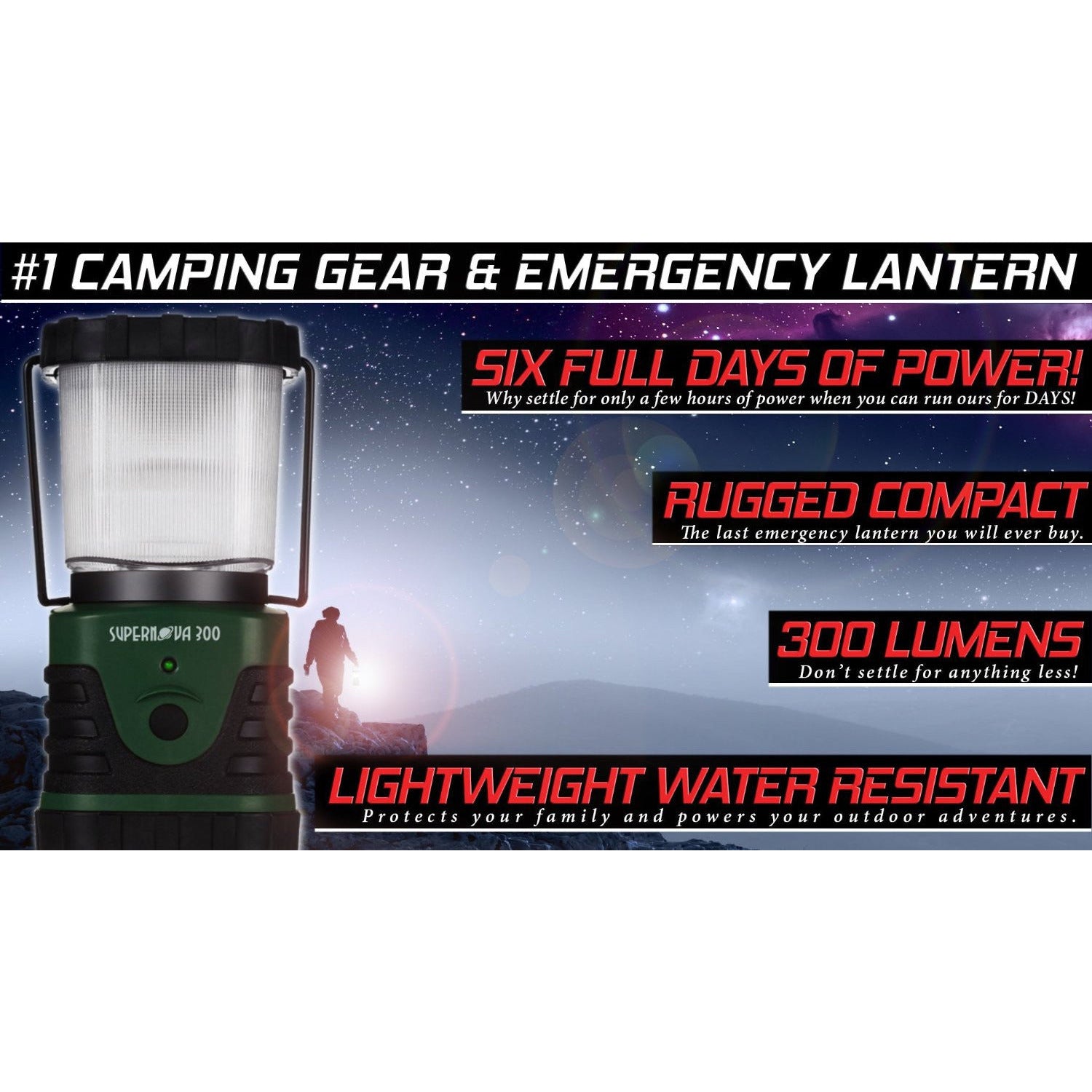 Brightest LED Camping & Hurricane Lantern - Battery Operated - 500 Lumen - Runs Up to Six DaysContinuously